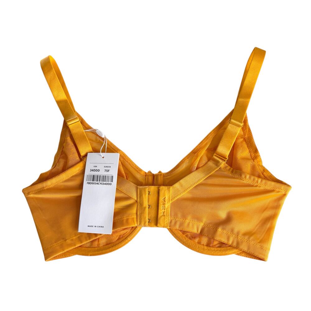 HSIA Enchante Cadmium Yellow Lace Soft Mesh Underwire Bra Women's 34DDD Lingerie - Picture 4 of 7